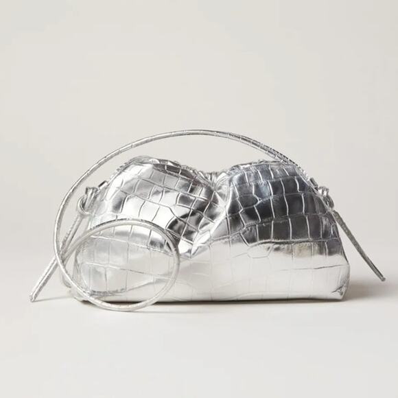 Mansur Gavriel Handbags - Mansur Gavriel Mini Cloud Clutch Bag Silver Metallic Leather Crossbody Strap